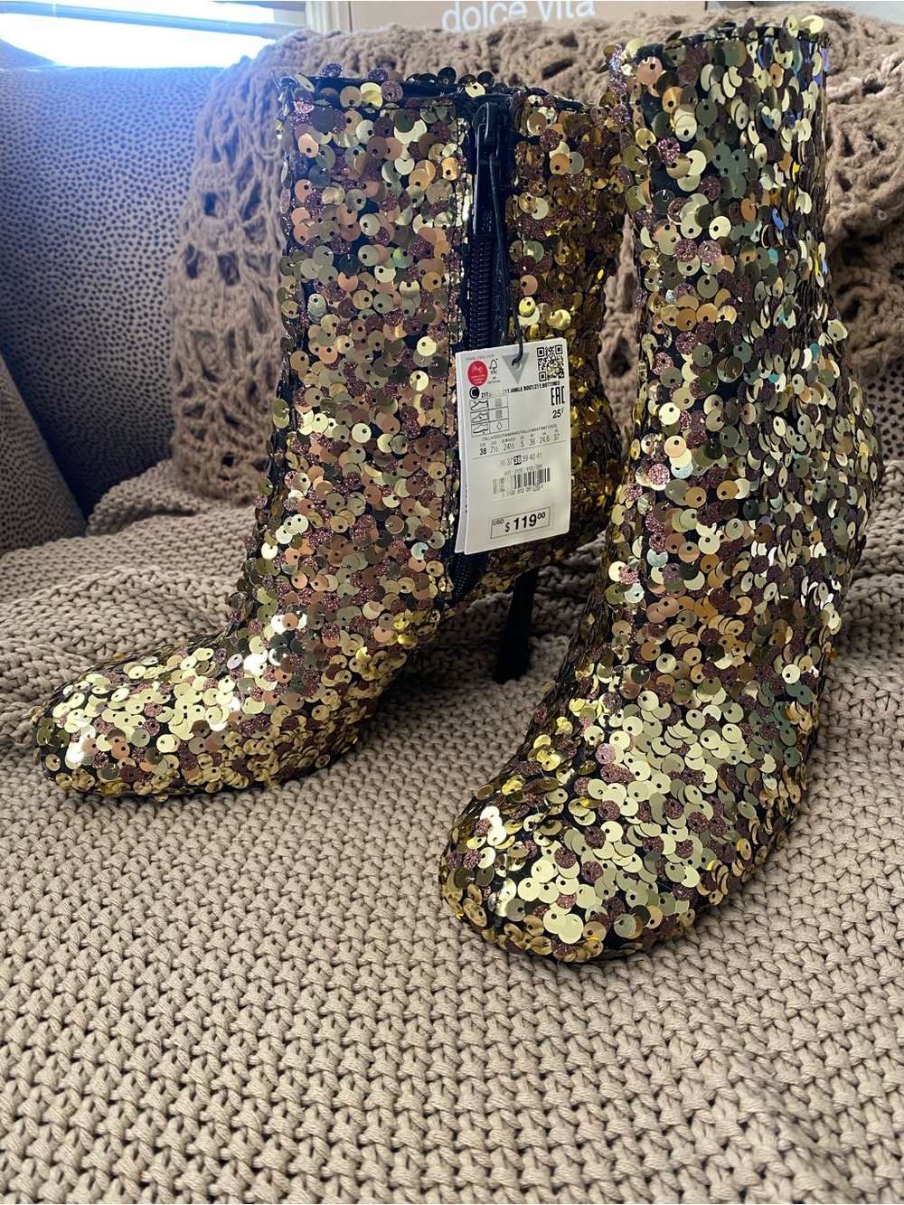Zara gold sequin booties boots 7.5 NEW NWT 38